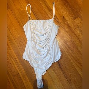 21Saints white bodysuit Ruched Flattering Casual Going Out Medium